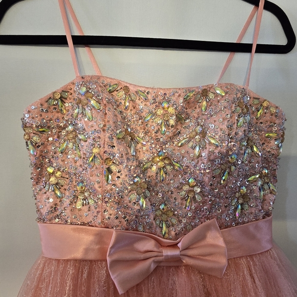 Dave & Johnny Girls Size 7/8 Peach Special Event Beaded Tulle Dress - Picture 6 of 9